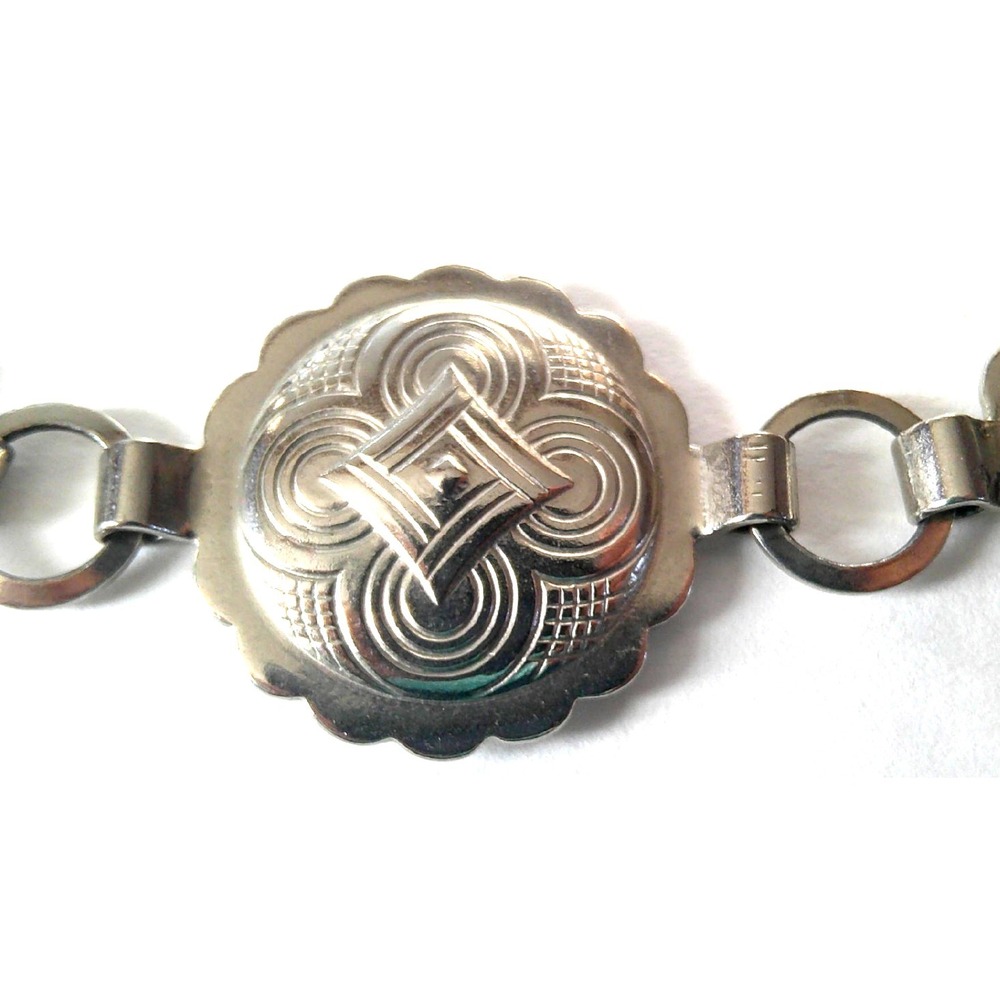 Western concho silver tone linked Southwestern boho belt Vtg - Picture 2 of 4